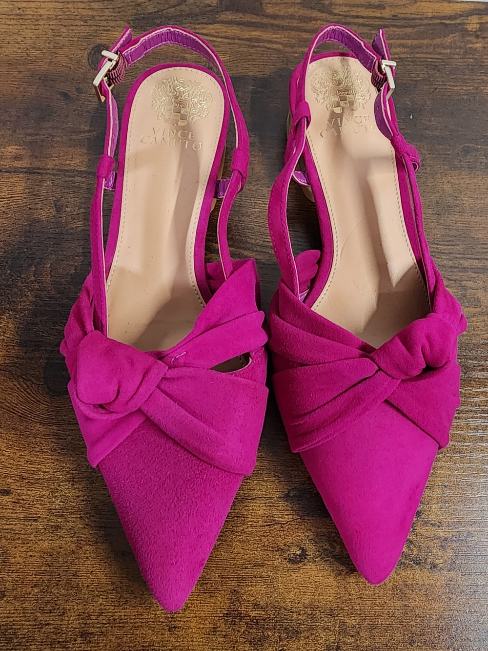 Vince Camuto Magenta Pointed Toe Knot Detail  Slingback Flats Sz 9 Statement Pro